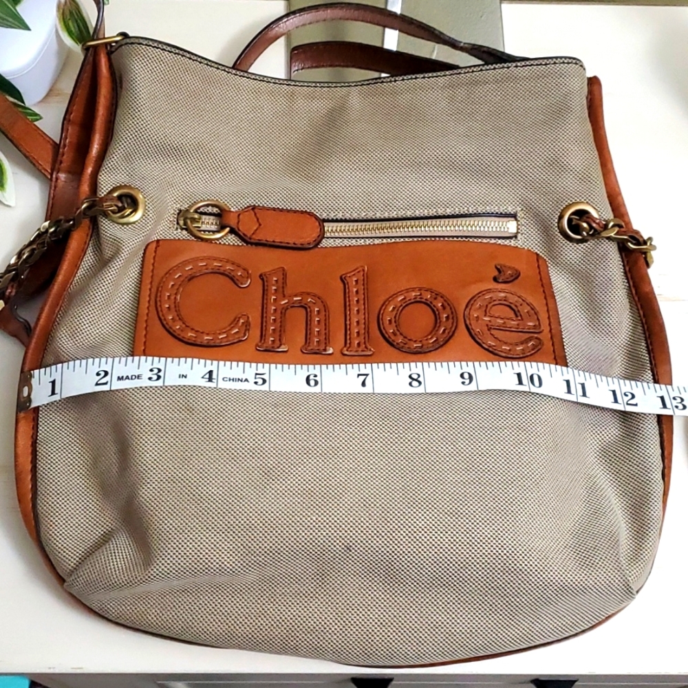 Chloé | Canvas and Tan Leather Shoulder/Crossbody Bag - Picture 13 of 16